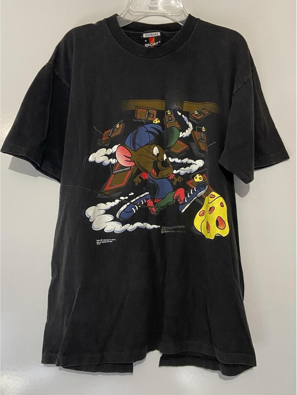 Mens SIGNAL Vintage Tom & Jerry Cheese Hip Hop Single Stitch Shirt Sz M *Flawed*